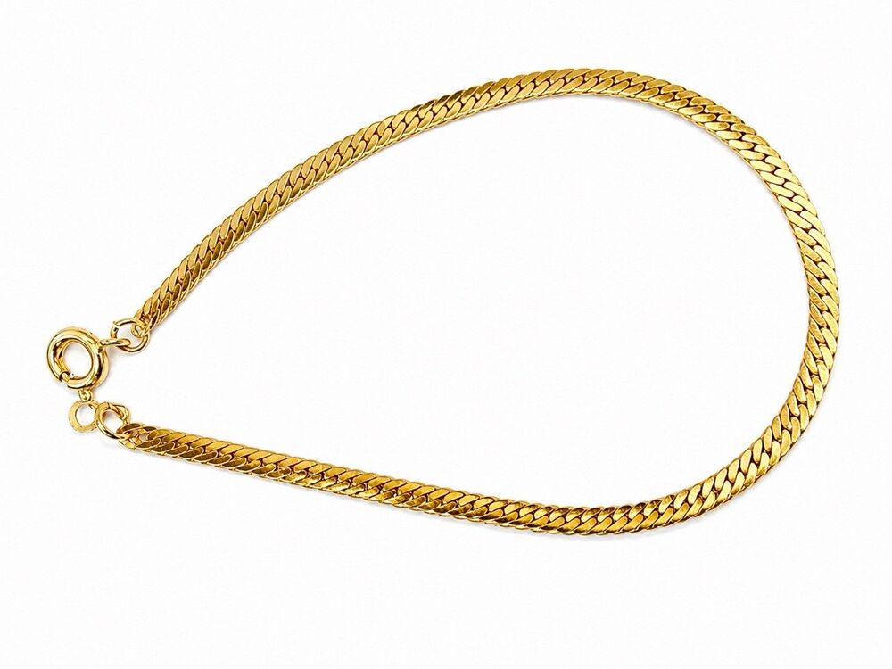 Vintage Korea Gold Tone Herringbone Chain Bracelet Flat Snake Link 7.25" Retro